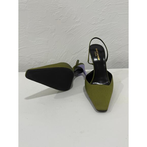 Saint Laurent Crepe De Chine Blade 105 Slingback Pumps Lime Nero Women's Size 41 - Picture 7 of 8